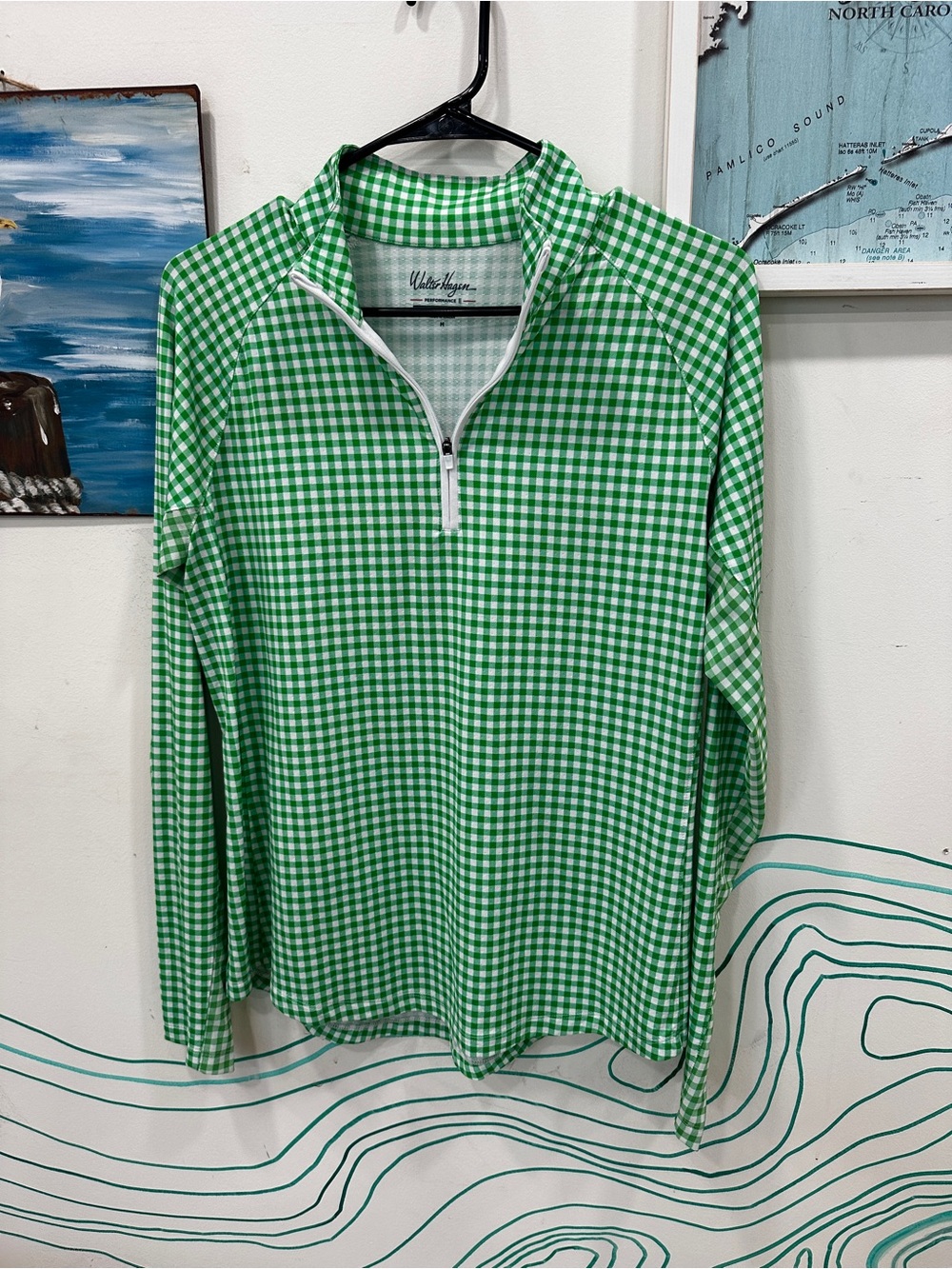 Walter Hagen Light Green and White Gingham Golf Polo